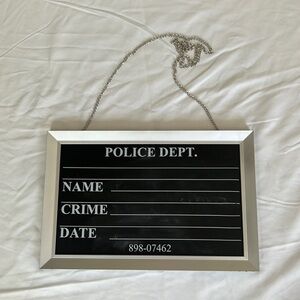 Accessory for Halloween costume police officer inmate booking mugshot necklace